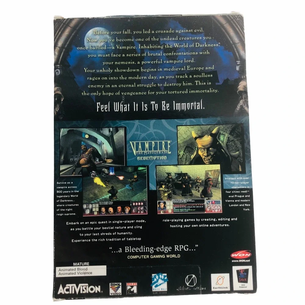 Vampire The Masquerade Redemption PC Game 2 Disc Set‎ Box NO Instruction Manual